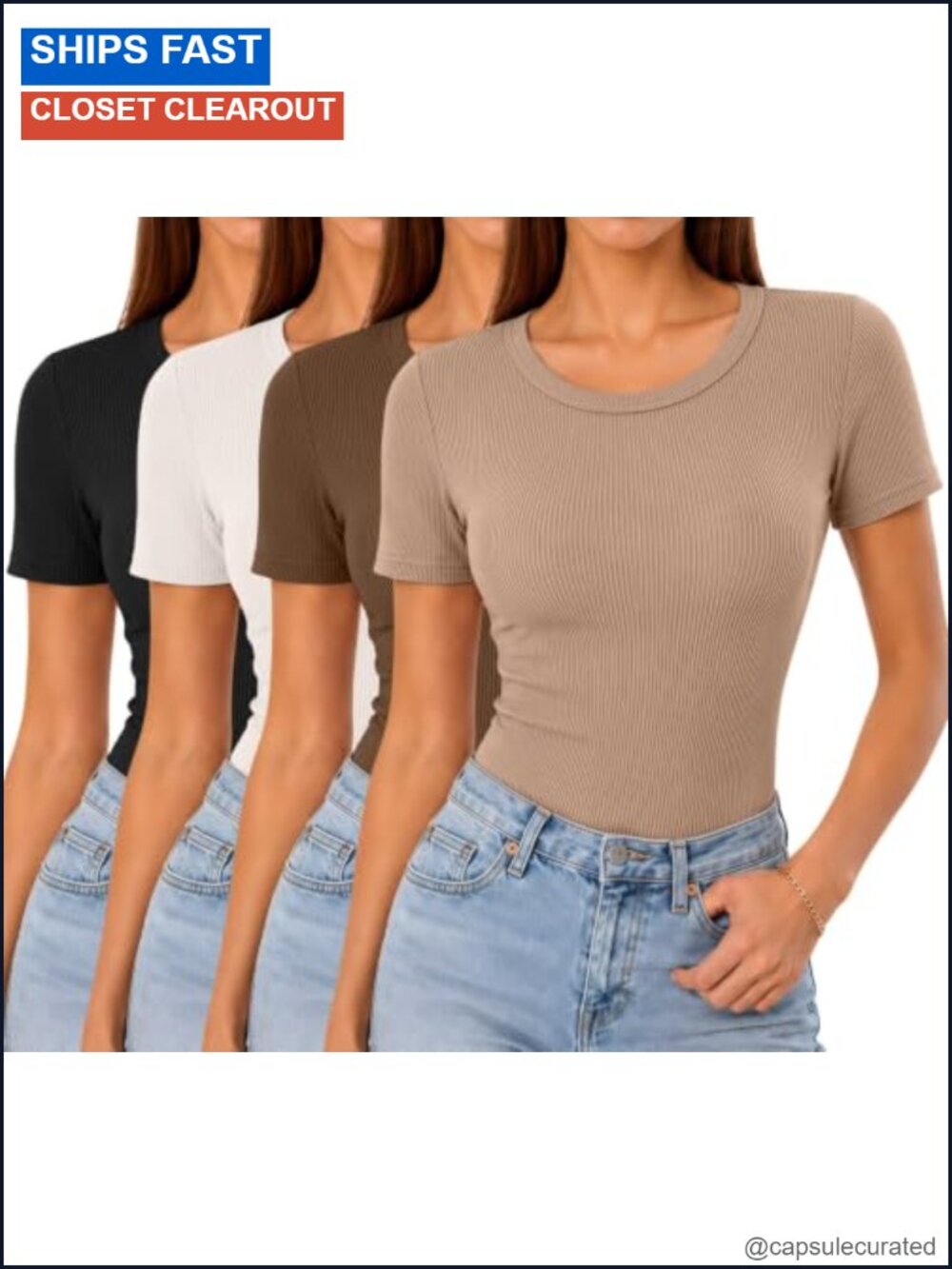 Ribbed Short Sleeve Crew Neck Slim Fit T-Shirts 4 Pack